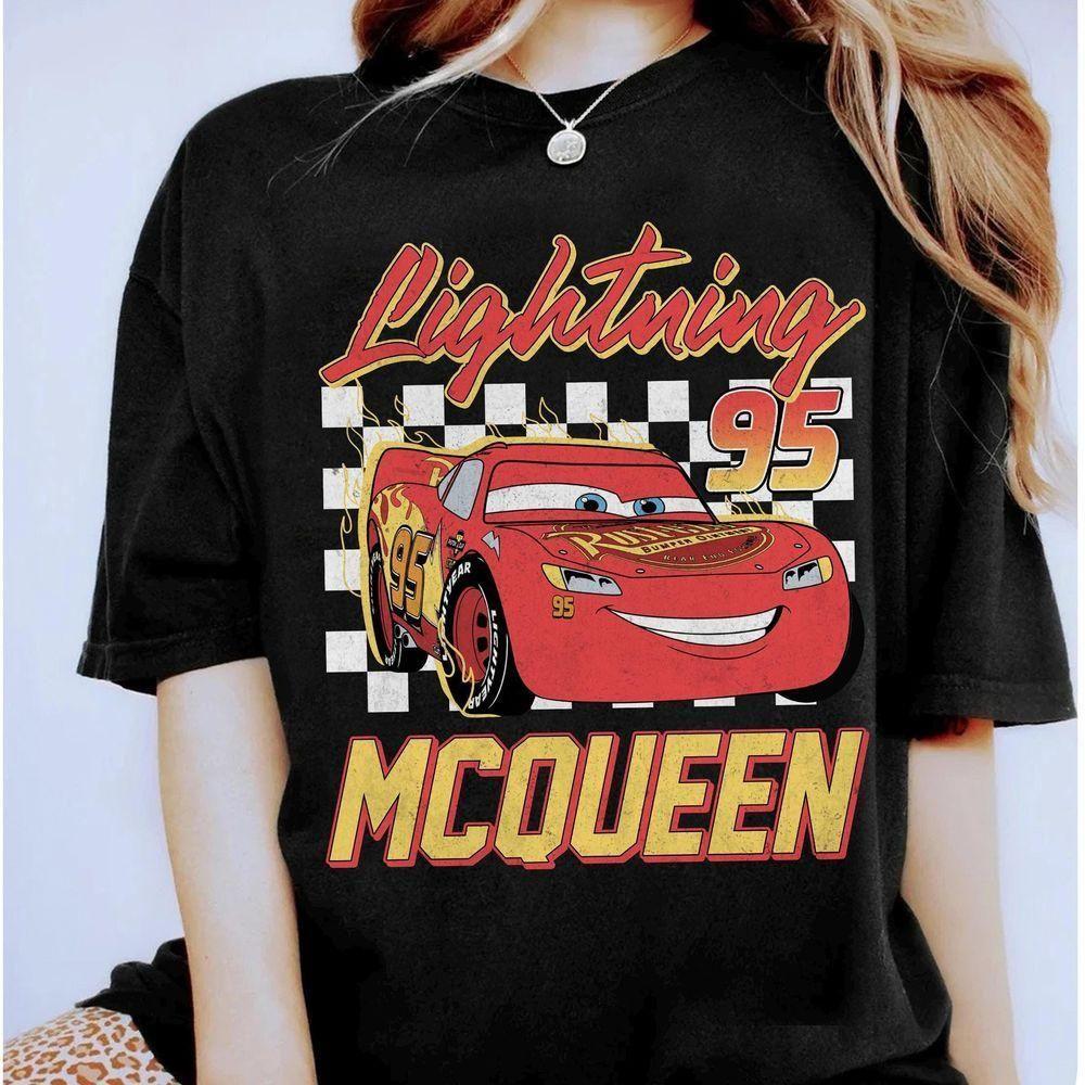 Pixar Cars Mcqueen Checkered Vintage Disney Vuitino Shirt